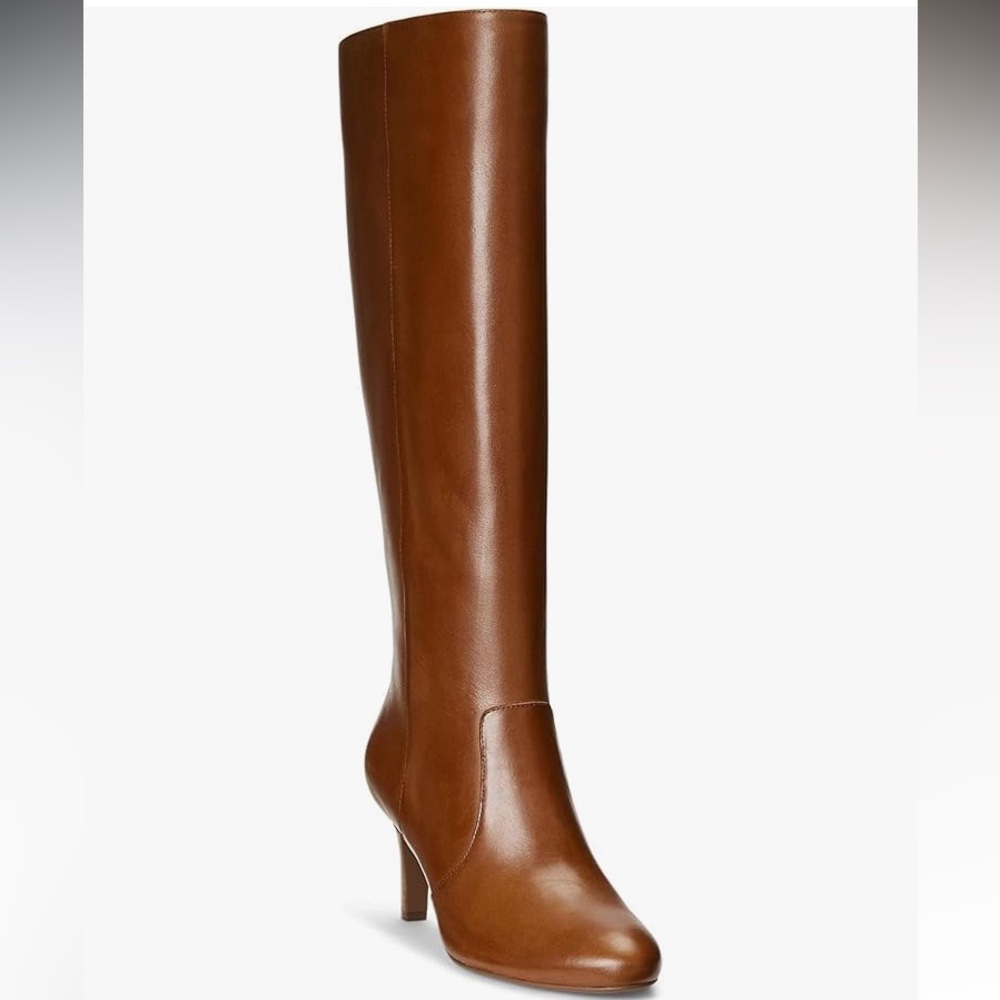 Ralph Lauren caelynn tall knee high caramel leather boots short heel 9.5 NEW - Picture 4 of 13